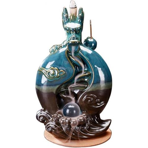  인센스스틱 YYW Dragon Backflow Incense Holder Waterfall Incense Burner, Smoke Incense Holder,with 20 Backflow Incense Cones+30 Incense Stick,1 Mat,1 Tweezers Aromatherapy Ornament Home Decor (Blu