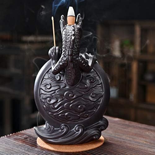  인센스스틱 YYW Dragon Backflow Incense Holder Waterfall Incense Burner, Smoke Incense Holder,with 20 Backflow Incense Cones+30 Incense Stick,1 Mat,1 Tweezers Aromatherapy Ornament Home Decor (Blu