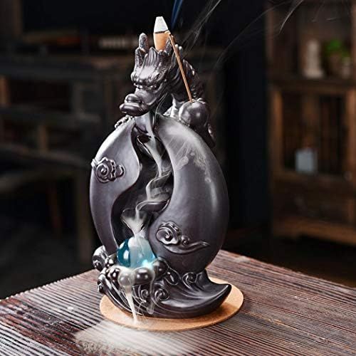  인센스스틱 YYW Dragon Backflow Incense Holder Waterfall Incense Burner, Smoke Incense Holder,with 20 Backflow Incense Cones+30 Incense Stick,1 Mat,1 Tweezers Aromatherapy Ornament Home Decor (Blu