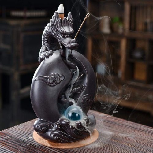  인센스스틱 YYW Dragon Backflow Incense Holder Waterfall Incense Burner, Smoke Incense Holder,with 20 Backflow Incense Cones+30 Incense Stick,1 Mat,1 Tweezers Aromatherapy Ornament Home Decor (Blu