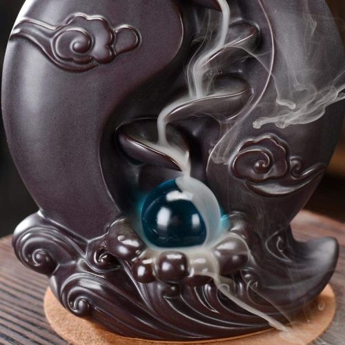  인센스스틱 YYW Dragon Backflow Incense Holder Waterfall Incense Burner, Smoke Incense Holder,with 20 Backflow Incense Cones+30 Incense Stick,1 Mat,1 Tweezers Aromatherapy Ornament Home Decor (Blu