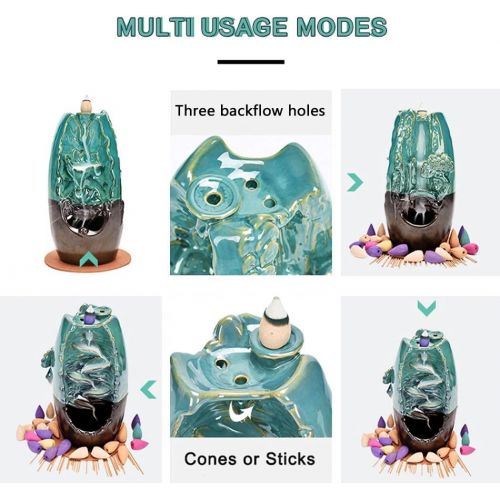  인센스스틱 YYW Three Sided Incense Holder Waterfall Ceramic Incense Holder Incense Backflow Burner with 200 Incense Cones+30 Incense Sticks+1 Tweezer+1 Mat