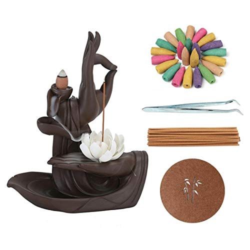  인센스스틱 YYW Lotus Incense Cone Holder, Waterfall Ceramic Backflow Incense Burner Incense Stick Holder for Home Decor Gift with 120pcs Backflow Incense Cones