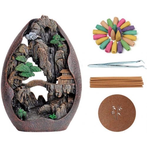  인센스스틱 YYW Waterfall Backflow Incense Burner Mountain Incense Holders Backflow Incense Cone Sticks Burner Holder with 20 Cones (Incense burner 01)