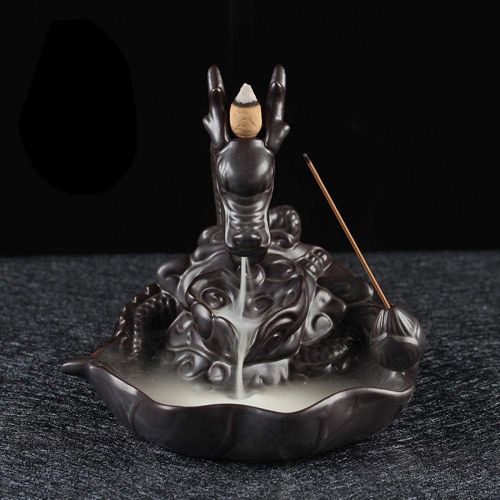  인센스스틱 YYW Dragon Backflow Incense Burner, Handmade Cone Sticks Incense Holder Home Decor Ceramic Backflow Incense Holder with 10 pcs Incense Cones 16x15.5cm