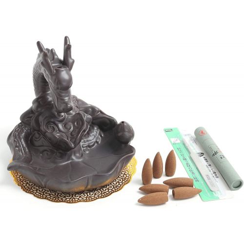  인센스스틱 YYW Dragon Backflow Incense Burner, Handmade Cone Sticks Incense Holder Home Decor Ceramic Backflow Incense Holder with 10 pcs Incense Cones 16x15.5cm