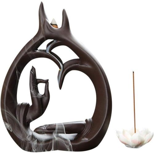  인센스스틱 YYW Lotus Incense Holder, Ceramic Backflow Incense Burner Handmade Incense Cone Stick Holder for Home Decor Handcraft Gift with 10 Free Incense Cones (160x220x50mm)