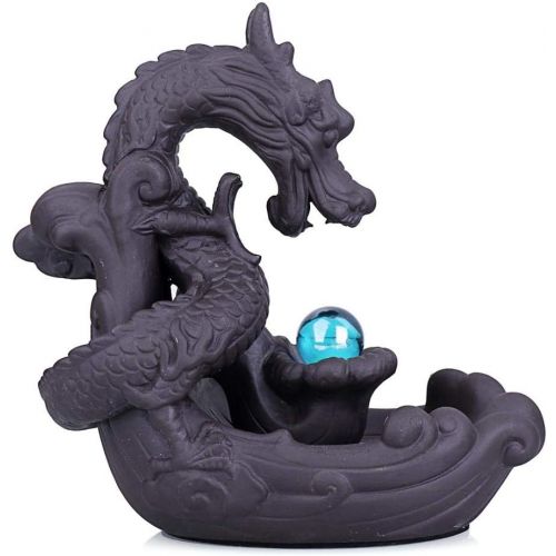  인센스스틱 YYW Backflow Incense Burner Dragon, Handmade Ceramic Backflow Incense Cone Sticks Holder Home Decor Porcelain with Little Glass Ball and 10 pcs Incense Cones 19x10x20cm