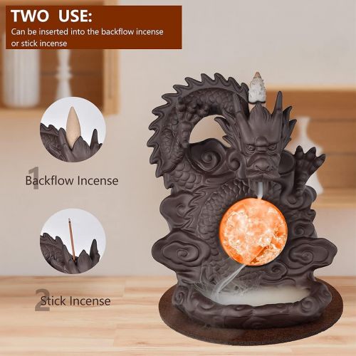  인센스스틱 YYW Dragon Incense Holders Backflow Incense Burner with 20 Pcs Incense Cone 30 Pcs Incense Sticks Aromatherapy Ornament Home Decor (Dragon incense burner 01)