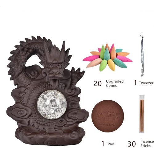  인센스스틱 YYW Dragon Incense Holders Backflow Incense Burner with 20 Pcs Incense Cone 30 Pcs Incense Sticks Aromatherapy Ornament Home Decor (Dragon incense burner 01)