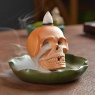 인센스스틱 YYW Skull Backflow Incense Holder Ceramics Waterfall Incense Burner Incense Stick Holder with Incense Stick, Incense Cones for Ornament Home Decor (Lotus Leaf - Skull)