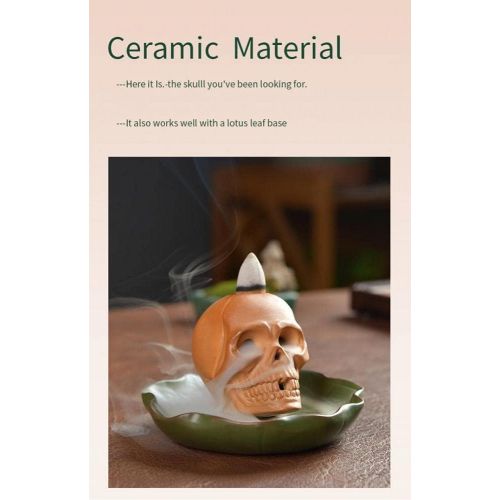  인센스스틱 YYW Skull Backflow Incense Holder Ceramics Waterfall Incense Burner Incense Stick Holder with Incense Stick, Incense Cones for Ornament Home Decor (Lotus Leaf - Skull)