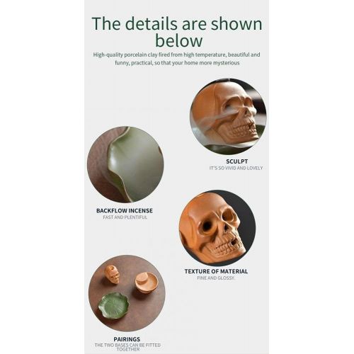  인센스스틱 YYW Skull Backflow Incense Holder Ceramics Waterfall Incense Burner Incense Stick Holder with Incense Stick, Incense Cones for Ornament Home Decor (Lotus Leaf - Skull)