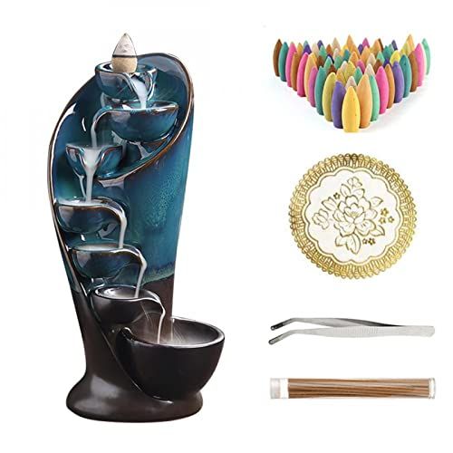  인센스스틱 YYW Backflow Incense Burner Holder Handmade Statue Decor Fountain Waterfall Incense Holder with 20 Backflow Incense Cones 30 Incense Sticks 1 Tweezer 1 Mat for Indoor Meditation Yoga (