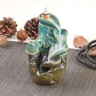 인센스스틱 YYW Backflow Incense Burner Holder Ceramic Handheld Size Lotus Pond Decor Fountain Waterfall Incense Sticks Holder with 20 Backflow Incense Cones 30 Incense Sticks 1 Tweezer 1 Mat for