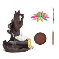 인센스스틱 YYW Backflow Incense Burner Holder Handmade Zen Hand Lotus Decor Fountain Waterfall Incense Holder with 20 Backflow Incense Cones 30 Incense Sticks 1 Tweezer 1 Mat for Indoor Meditatio