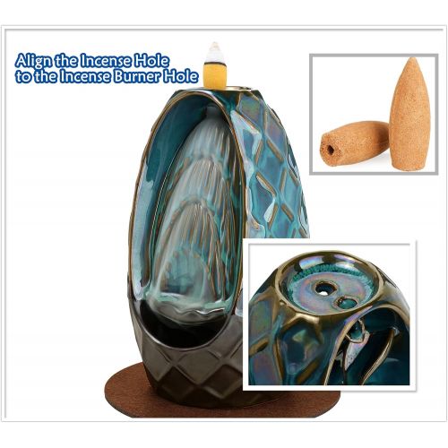  인센스스틱 YYW Backflow Incense Burner Holder Handmade Ceramic Dual-Sided Fountain Waterfall Incense Sticks Holder Home Decor with 120 Backflow Incense Cones 30 Incense Sticks 1 Tweezer 1 Mat for