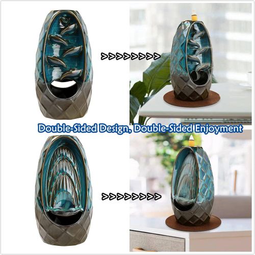  인센스스틱 YYW Backflow Incense Burner Holder Handmade Ceramic Dual-Sided Fountain Waterfall Incense Sticks Holder Home Decor with 120 Backflow Incense Cones 30 Incense Sticks 1 Tweezer 1 Mat for