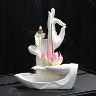 인센스스틱 YYW AlenX Ceramic Lotus Backflow Incense Holder, Home Incense Burner with 10PCs Backflow Incense, Decoration Incense Holder Incense Burner (White Porcelain 3)