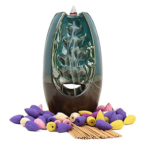  인센스스틱 YYW Backflow Incense Burner Holder Handmade Double Sided Mountain Decor Waterfall Incense Cone Sticks Holder with 120 Backflow Incense Cones 30 Incense Sticks 1 Tweezer 1 Mat for Indoo