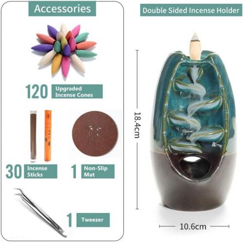  인센스스틱 YYW Backflow Incense Burner Holder Handmade Double Sided Mountain Decor Waterfall Incense Cone Sticks Holder with 120 Backflow Incense Cones 30 Incense Sticks 1 Tweezer 1 Mat for Indoo