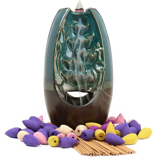  인센스스틱 YYW Backflow Incense Burner Holder Handmade Double Sided Mountain Decor Waterfall Incense Cone Sticks Holder with 120 Backflow Incense Cones 30 Incense Sticks 1 Tweezer 1 Mat for Indoo