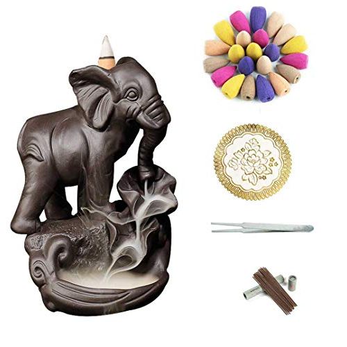  인센스스틱 YYW Elephant Porcelain Backflow Incense Burner Backflow Incense Holder Incense Cone Incense Sticks Holder Home Decor Gift Sets with 120 Pcs Cones, 30 Incense Sticks, 1Mat, 1Tweezers