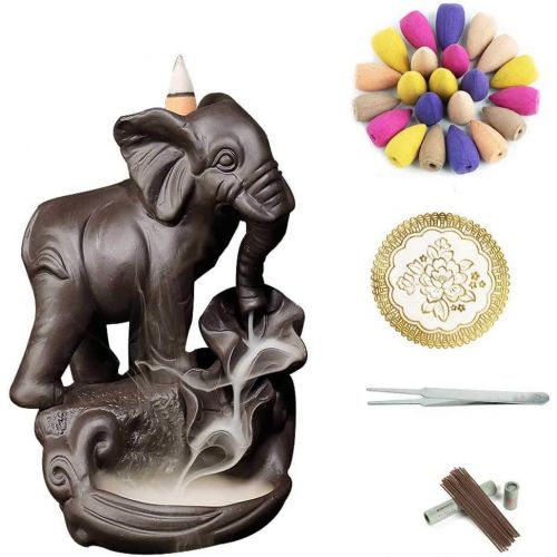  인센스스틱 YYW Elephant Porcelain Backflow Incense Burner Backflow Incense Holder Incense Cone Incense Sticks Holder Home Decor Gift Sets with 120 Pcs Cones, 30 Incense Sticks, 1Mat, 1Tweezers