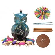 인센스스틱 YYW Backflow Incense Burner Holder Ceramic Owl Fountain Waterfall Incense Holder Handmade Home Decor with 20 Backflow Incense Cones 30 Incense Sticks 1 Tweezer 1 Mat for Indoor Meditat