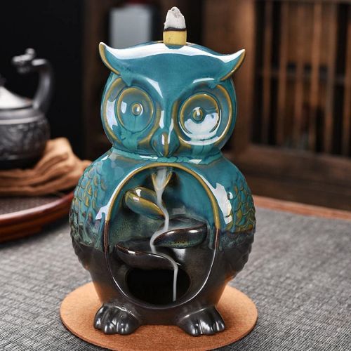  인센스스틱 YYW Backflow Incense Burner Holder Ceramic Owl Fountain Waterfall Incense Holder Handmade Home Decor with 20 Backflow Incense Cones 30 Incense Sticks 1 Tweezer 1 Mat for Indoor Meditat