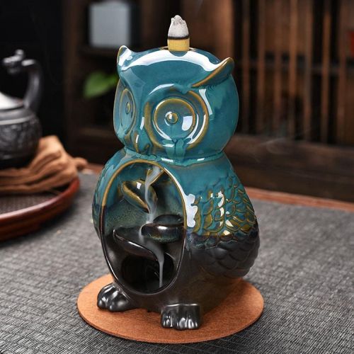  인센스스틱 YYW Backflow Incense Burner Holder Ceramic Owl Fountain Waterfall Incense Holder Handmade Home Decor with 20 Backflow Incense Cones 30 Incense Sticks 1 Tweezer 1 Mat for Indoor Meditat