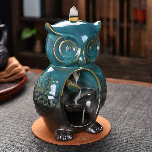  인센스스틱 YYW Backflow Incense Burner Holder Ceramic Owl Fountain Waterfall Incense Holder Handmade Home Decor with 20 Backflow Incense Cones 30 Incense Sticks 1 Tweezer 1 Mat for Indoor Meditat