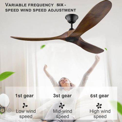  YZEENM 60 Inch Ceiling Fan with Remote, 6 Speed Inverter Silent Ceiling Fan no Light, Energy Efficient Dc Motor, 3 Blade Moisture-Proof Wood, Indoor/Outdoor Modern Farmhouse Ceilin