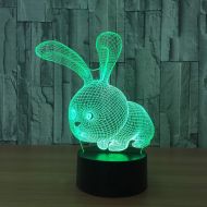 YZYDBD 3D Night Light Optical Illusion Cute Animal Rabbit 7 Color Change LED 3D Night Light Luminarias 3D Mood Lamp for Home Decor