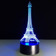 YZYDBD 3D Night Light Optical Illusion Creative Eiffel Tower LED 3D Night Light RGB Changeable 7 Color Change Mood Lamp Bedroom Table Lamp Kids Friends
