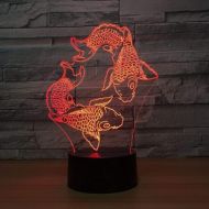 YZYDBD 3D Night Light Optical Illusion Night Lamp,Swimming Fish 3D Lava Lamp Creative 7 Color Changing 3D Led Night Light Mood Wedding Decor Gift Bedroom Table Lamp