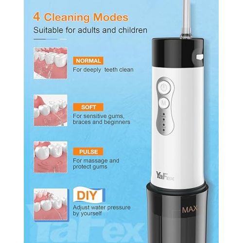  YaFex Water Dental Flosser Teeth Pick - Cordless Portable Oral Irrigator Rechargeable Collapsible Mini Irrigation Cleaner, 4 Modes, with DIY, IPX7 Waterproof Travel Floss for Teeth Cleaning