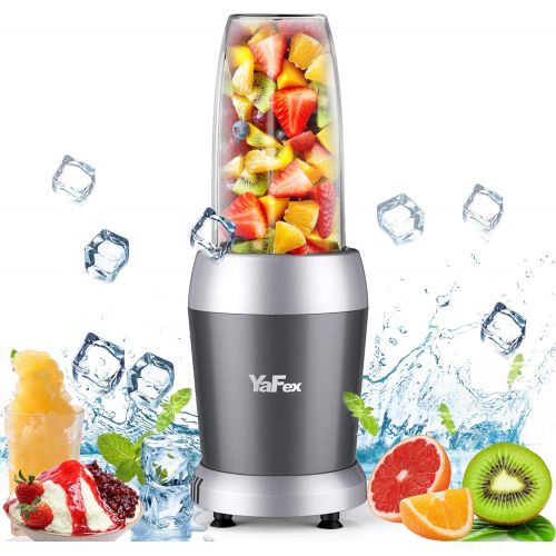  YaFex 700W Personal Blender for Shakes and Smoothies, 6-Blade Smoothie Blender for Frozen Fruit and Ice, with 1 28 Oz Travel Bottle, 1 To-Go Lid, BPA Free & Dishwasher Safe (Gray/S