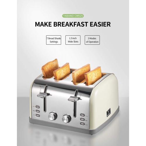  [아마존 핫딜] 4 Slice toaster, Retro Bagel Toaster Toaster with 7 Bread Shade Settings, 4 Extra Wide Slots, Defrost/Bagel/Cancel Function, Removable Crumb Tray, Stainless Steel Toaster by Yabano