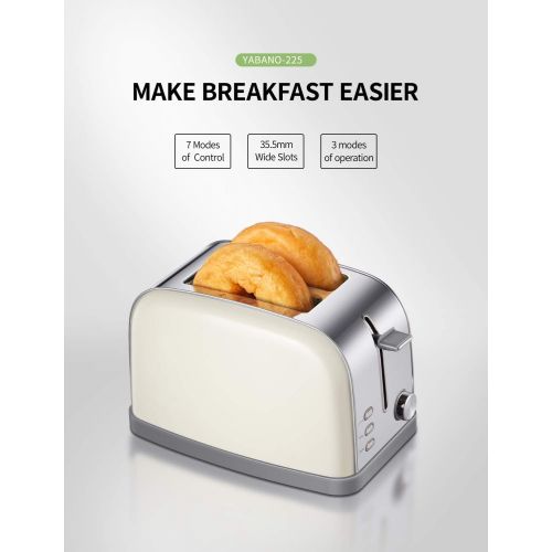  2 slice toaster, Retro Bagel Toaster Toaster with 7 Bread Shade Settings, 2 Extra Wide Slots, Defrost/Bagel/Cancel Function, Removable Crumb Tray, Stainless Steel Toaster by Yabano