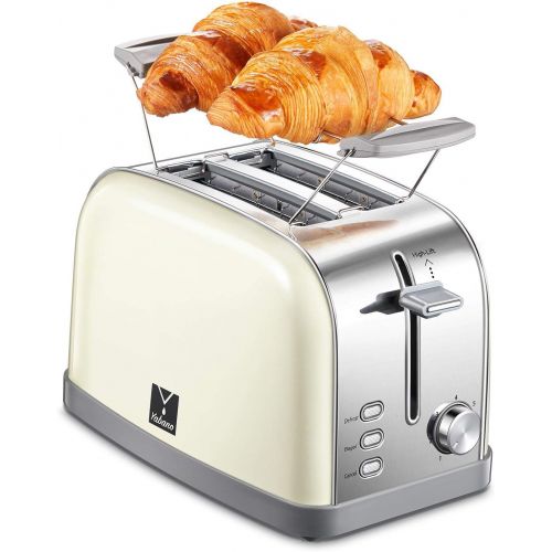  2 slice toaster, Retro Bagel Toaster Toaster with 7 Bread Shade Settings, 2 Extra Wide Slots, Defrost/Bagel/Cancel Function, Removable Crumb Tray, Stainless Steel Toaster by Yabano