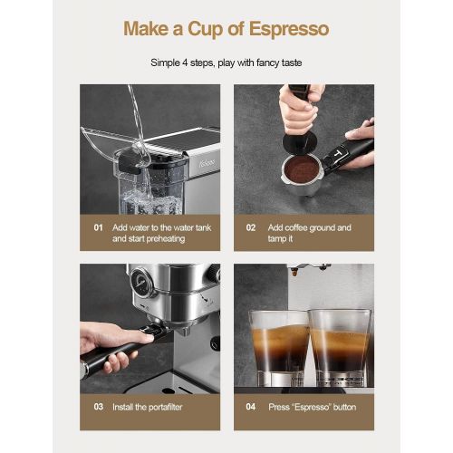  Yabano Espresso Machine, 15 Bar Espresso Maker with Milk Frother Wand and Compact Design, Professional Manual Espresso Coffee Machine for Cappuccino and Latte
