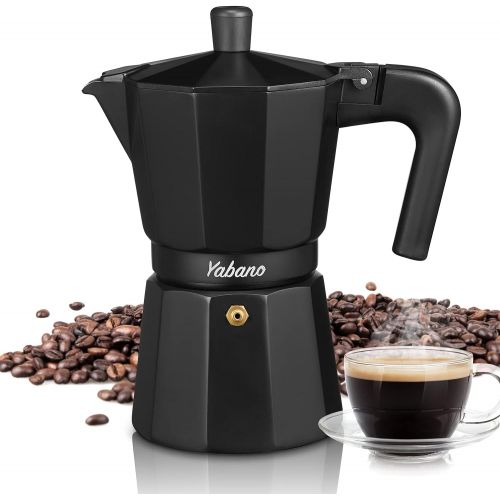  Yabano Stovetop Espresso Maker, Moka Coffee Pot Italian Espresso for Gas or Electric Ceramic Stovetop, Italian Coffee maker for Cappuccino or Latte, Black (6 Cup)
