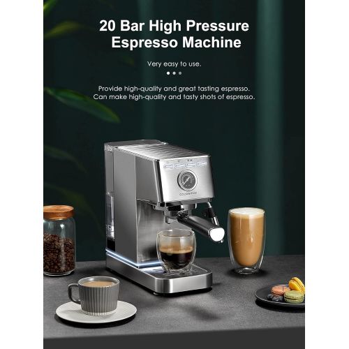  Yabano Espresso Machine, 20Bar Compact Espresso and Cappuccino Maker with Milk Frother Wand, Professional Espresso Coffee Machine for Cappuccino and Latte, Stainless Steel