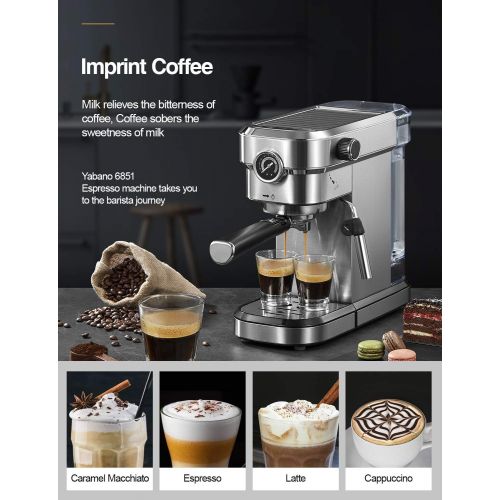  Yabano Espresso Machine, 15 Bar Fast Heating Espresso Coffee Machine with Milk Frother Wand for Cappuccino, 37oz Large Water Tank, 1350W, Automatic Espresso Latte Maker for Home, C