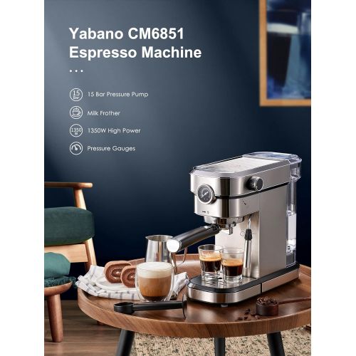  Yabano Espresso Machine, 15 Bar Fast Heating Espresso Coffee Machine with Milk Frother Wand for Cappuccino, 37oz Large Water Tank, 1350W, Automatic Espresso Latte Maker for Home, C