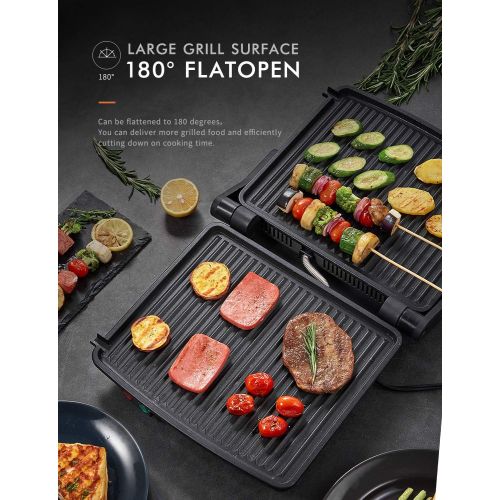  Panini Press Grill, Yabano Gourmet Sandwich Maker Non-Stick Coated Plates 11 x 9.8, Opens 180 Degrees to Fit Any Type or Size of Food, Stainless Steel Surface and Removable Drip Tr