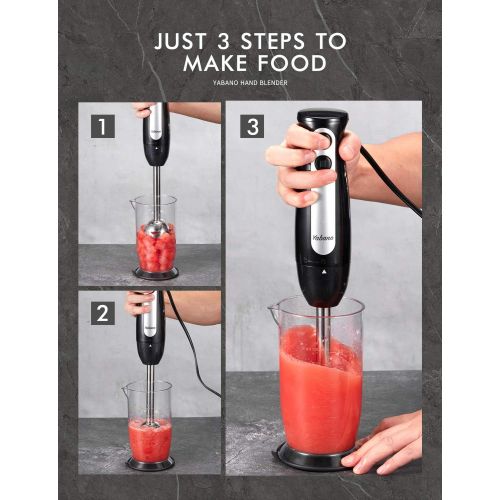  Immersion Blender, Yabano 2 in 1 Hand Blender Stick with 24oz Beaker, 2-Speed Detachable Stainless Steel Handheld Blender, Ergonomic Handle, for Baby Food, Sauces, Soup and Juices,