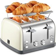 4 Slice toaster, Retro Bagel Toaster Toaster with 7 Bread Shade Settings, 4 Extra Wide Slots, Defrost/Bagel/Cancel Function, Removable Crumb Tray, Stainless Steel Toaster by Yabano