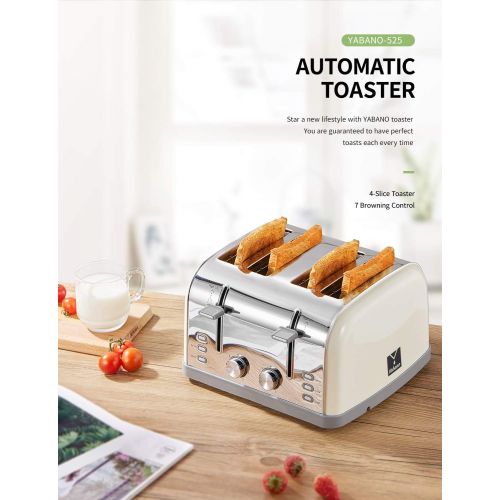  4 Slice toaster, Retro Bagel Toaster Toaster with 7 Bread Shade Settings, 4 Extra Wide Slots, Defrost/Bagel/Cancel Function, Removable Crumb Tray, Stainless Steel Toaster by Yabano